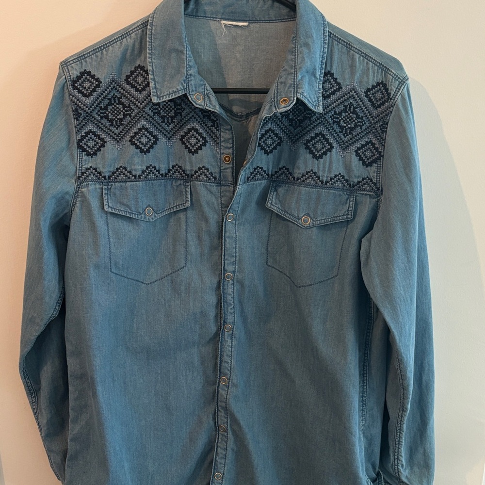 H&M chambray Shirt with Embroidery